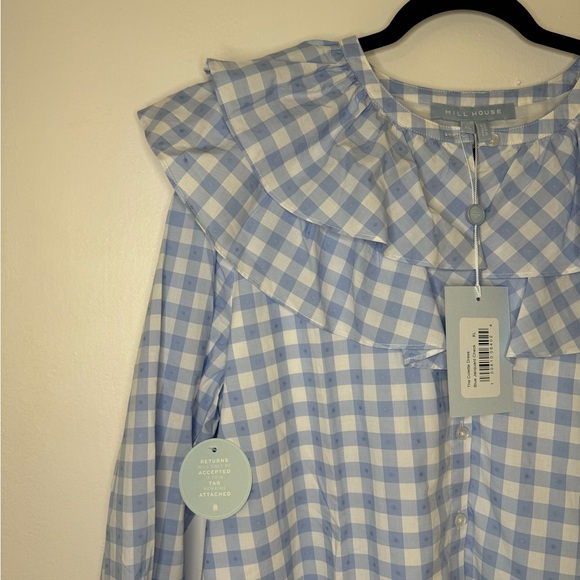 Hill House The Colette Dress In Blue Jacquard Check Size XL NWT - Picture 9 of 11